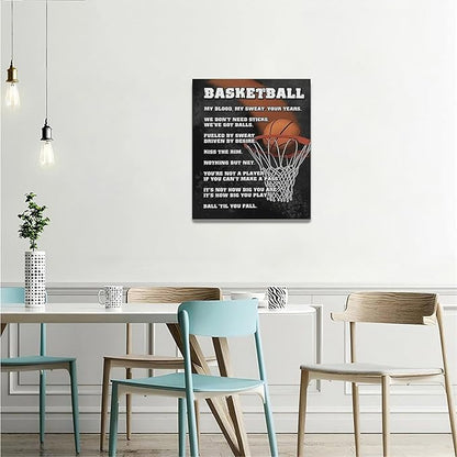 Basketball Wall Art, Basketball Life Lessons Pictures Wall Decor, Sports Quotes Canvas Prints Painting, Framed Artwork Office Home Decor For Bathroom Bedroom Dining Living Room 20L" x 24W"