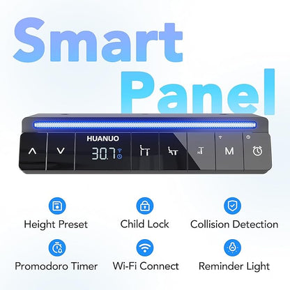 HUANUO AI-Powered Electric Standing Desk with Smart APP, Compatible with Alexa & Google, Adjustable Height, 6 Memory Settings, Sedentary Reminder, Ergonomic Sit-Stand Desk, 55-inch, Light Walnut