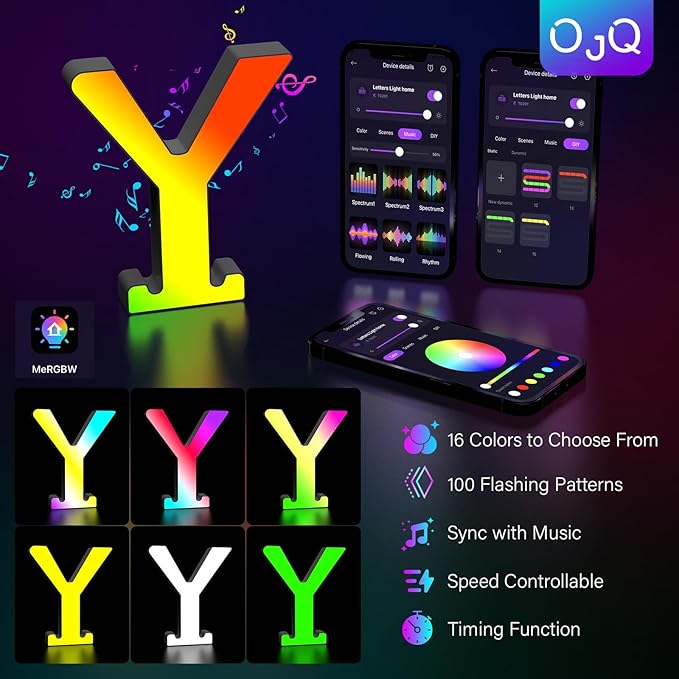 OJQ Light Up Letters LED Letter - Marquee Letters Room Decor Alphabet Letter Music Sync Color Change Colorful - Christmas Birthday Gifts for Girl - Teen Girls Gifts Party Home Wall Decor
