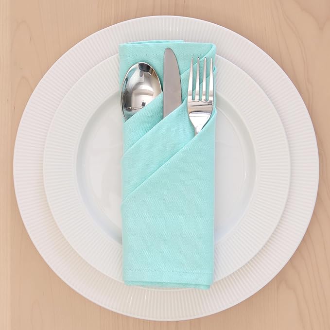 Encasa XO Egg Blue Cloth Napkins Set of 6, 17"x17" | Solid Color Cotton Dinner Napkins | Washable & Reusable Napkins for Dining Table Fall Decoration, Holiday & Christmas Festivals