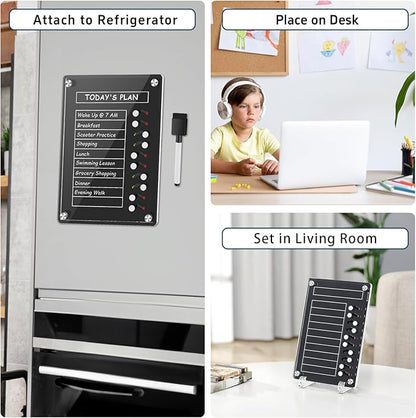 NiHome Black Acrylic Magnetic to Do List Planning Board with Sliders & Desktop Stand,Chore Chart for Kids & Adults,Checklist Routine Chart Task Board for Fridge & Desk,For Magnetic Metal Surfaces Only