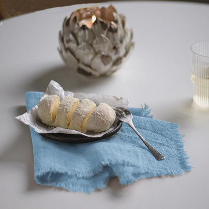 Handmade Cloth Napkins 100% Cotton Napkins with Fringe，Delicate Handmade Cloth Napkins for Dinners, Parties, Weddings and More，18 x 18 Inch Set of 12 - Blue