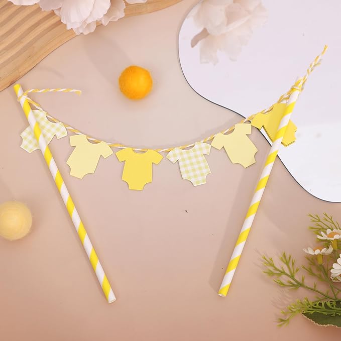 Yellow Baby Shower Cake Topper - Yellow Bodysuit Gingham Cake Topper,Gender Reveal Decor,Baby Shower Cake Decorations,Gingham Onesie Party Decorations (yellow)