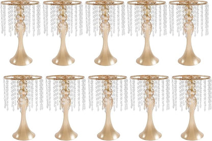 Wedding Centerpieces Gold Vases,10PCS Metal Flower Candle Holder with Sparkling Crystal Beads,Crystal Flower Vase Metal Flowers Stand for Party Tables Decorations