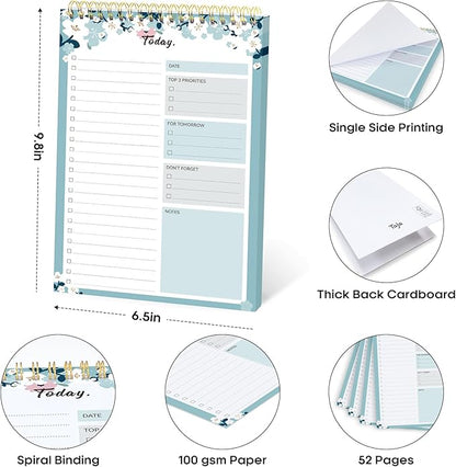 Taja To Do List Notepad - To Do List Notebook for Work with 52 Sheets, 9.8" x 6.5", Undated Daily Planner Perfect for Daily Tasks and Goal Setting, Notepad Suitable for Office, Home & School - Blue Breeze