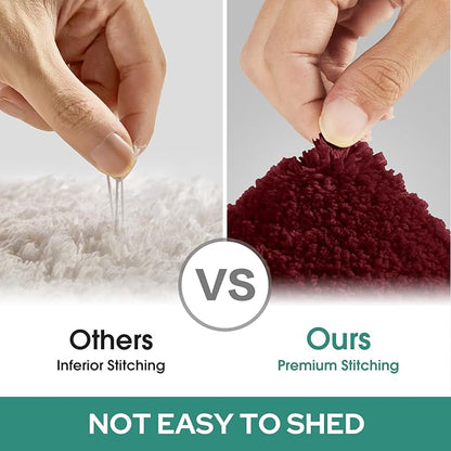 HOMEIDEAS Bathroom Rugs Sets 3 Piece, Super Soft and Absorbent Non Slip Microfiber Toilet Bath Mat with U-Shaped (Burgundy Red)
