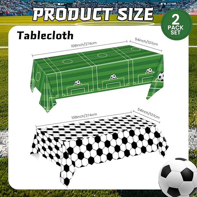 2 Packs Soccer Tablecloth Plastic 54 X 108Inch, Soccer Party Decorations Table Cloth Disposable Rectangle Sports Ball Table Cover for Soccer Birthday Party Supplies (Soccer)