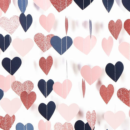 Navy-Blue Pink Rose-Gold Mothers-Day Garland - 52Ft Gender Reveal Party Decorations Streamers Banner,Valentines Bachelorette Bridal Shower Engagement Wedding Heart Hanging Bunting Lasting Surprise