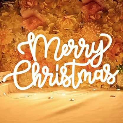 SYLHOME Merry Christmas LED Neon Light Sign Tree Bedroom Living Room Desk Window Wall Decor Sign Shop Bar Office Christmas Party 5V USB Night Light Indoors 15.75"X8.3"