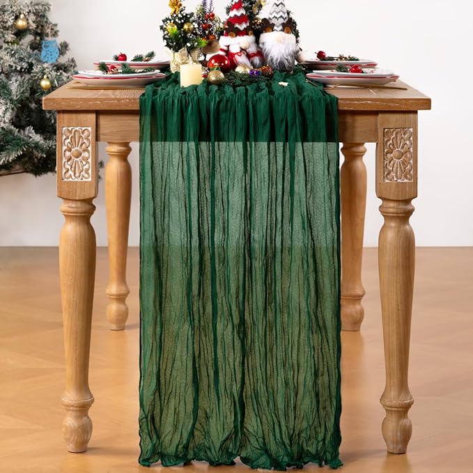 Emerald Green Cheesecloth Table Runner 6 Pack Christmas Green Table Runners Boho Gauze 120 Inches Cheese Cloth Table Decor for Xmas Holiday Season Parties Wedding Bridal Baby Shower Tea Party