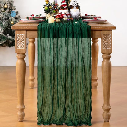 Emerald Green Cheesecloth Table Runner 4 Pack Christmas Green Table Runners Boho Gauze 120 Inches Cheese Cloth Table Decor for Xmas Holiday Season Parties Wedding Bridal Baby Shower Tea Party
