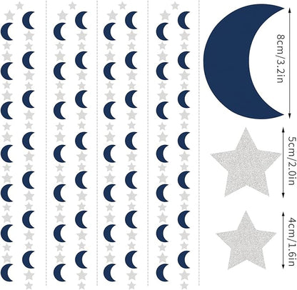 Navy-Blue Silver Moon-Star Party-Decorations Garland - 52Ft Twinkle Little Star Hanging Decoration Streamers Banner, Eid Ramadan Mubarak Decoration Birthday Wedding Baby Shower Party Decor Panduola