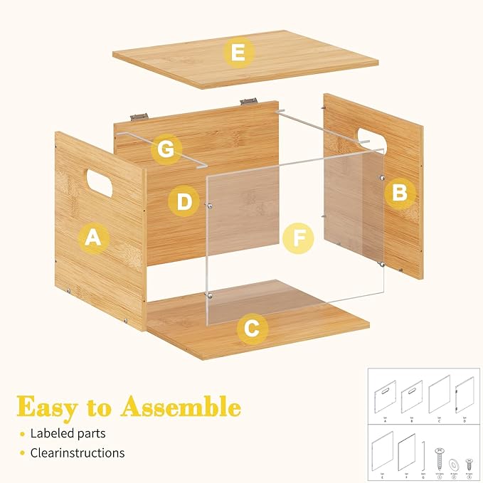 Acrylic File Organizer with Lid, Bamboo File Box with Handle, Hanging File Folder Organizer, Portable Filing Organizer File Crate Storage Box for Home Office Classroom, Letter Size