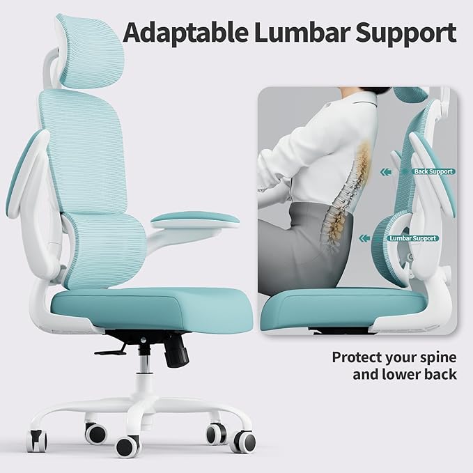 TRALT Office Chair Ergonomic Desk Chair, 330 LBS Home Mesh Office Desk Chairs with Wheels, Comfortable Gaming Chair, High Back Office Chair for Long Hours (Blue)