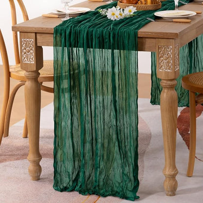 MLMC 3 Pack Emerald Green Cheesecloth Table Runner Boho Dark Green Cheese Cloth Table Runner 10ft Sheer Gauze Cheesecloth Decorations for Wedding Home Party Christmas Decor