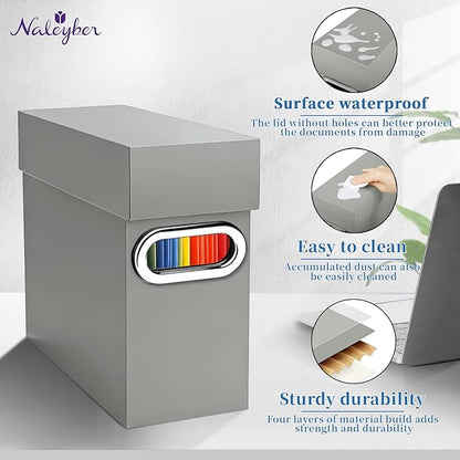 File Organizer Box with Lid & Handle, Thickened Cardboard Hanging File Folder Storage Boxes for Letter Size, Portable Filing Organizer for Office, Home, Classroom, Greige 2 Pack