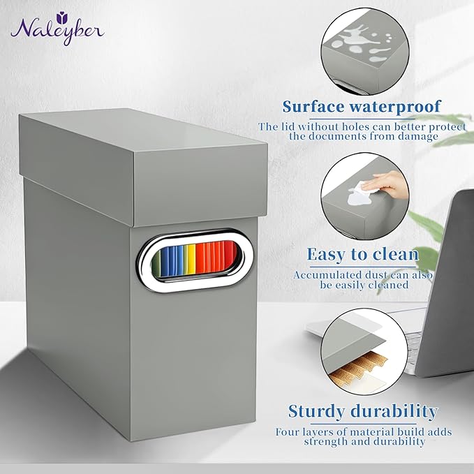 File Organizer Box with Lid & Handle, Heavy Duty Hanging File Folder Storage Boxes for Letter Size, Portable Filing Organizer for Office, Home, Classroom, Greige 4 Pack