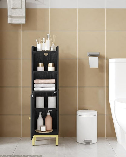 Bathroom Storage Cabinet, Small Corner Floor Cabinet with Door and Shelves, Narrow Toilet Paper Holder, Bathroom Organizer with Adjustable Shelf, for Small Spaces, Black BC38204GV1