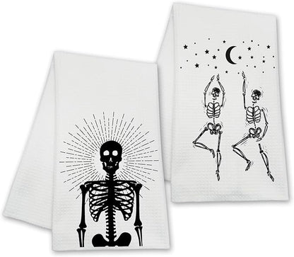 Funny Skull Kitchen Towels, Goth Skeleton Hand Towels for Bathroom, Housewarming Gifts for Women Friends Skull Lovers, Farmhouse Home Tea Towel Halloween Decorations, Set of 2-10
