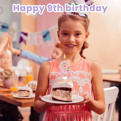 MTLEE Number 9 Birthday Candle with 12 Pcs Spiral Candles for Girls Macaron Pastel Rainbow Unicorn Pink Cake Topper for Sweet Theme Party Decoration