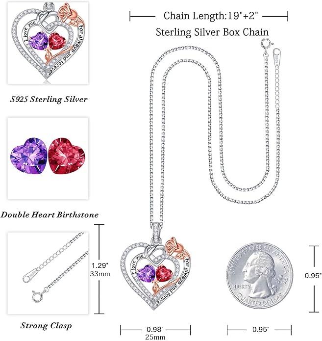 Iefil Christmas Gifts for Wife Women - 925 Sterling Silver Double Birthstone Necklace, Anniversary Birthday Gifts for Women, Jewelry Gift for Wife Girlfriend Mom Her