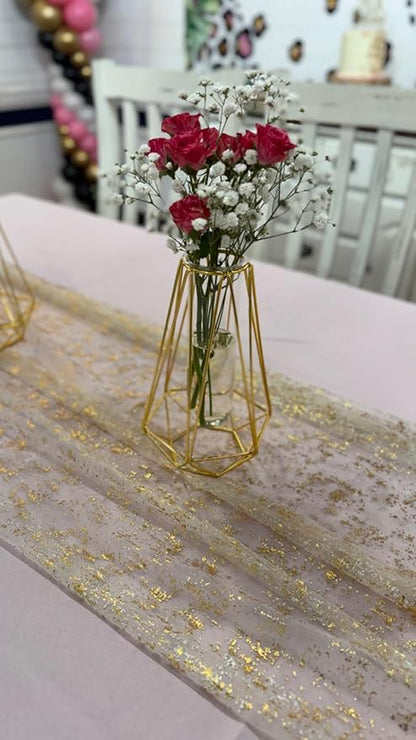 6 Packs Gold Table Runners 10 Ft, Sheer Cheese Cloth Tulle Birthday Decorations, Gold Foil Sequin Table Decoration Centerpiece for Party Birthday Wedding Anniversary Christmas