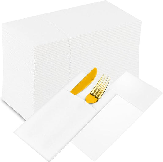 KAMMAK White Napkins Dinner Paper with Pocket 200 Pack Disposable Linen Feel Wedding Reception Napkins Bulk for Decorations Restaurant Guest Hand Towel Lunch Napkin for Bathroom (16.5 x 16.5 inch)