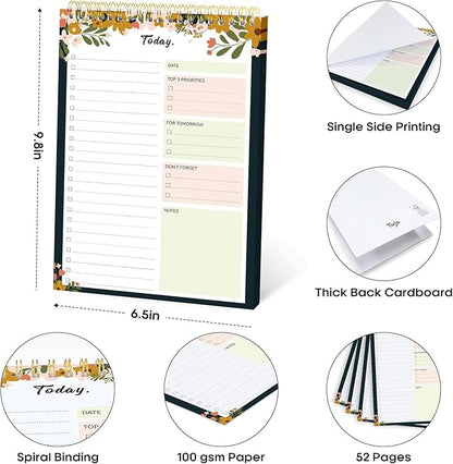Taja To Do List Notepad - To Do List Notebook for Work with 52 Sheets, 9.8" x 6.5", Undated Daily Planner Perfect for Daily Tasks and Goal Setting, Notepad Suitable for Office, Home & School - Rustic Floral