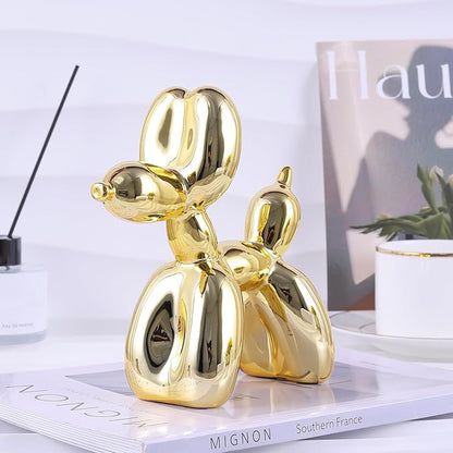Balloon Dog Sculpture Modern Home Decor Collectible Figurines Funky Statues for Bedroom Trendy Animal Decor for Coffee Table Living Room Decor, 11.8 * 11.8 * 4.7inch, Gold