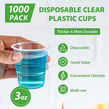 Lilymicky 1000 PACK 3 oz Clear Plastic Cups, 3 Ounce Disposable Plastic Bathroom Cups for Tasting, Drinking