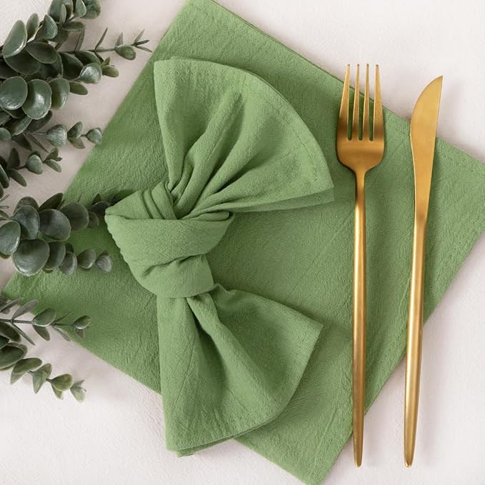 Socomi Cloth Napkins Sage Green Fall Thanksgiving Washable Reusable Bulk Linen Cotton Napkins Set of 20 17"x17" for Wedding Party Bridal Baby Shower Birthday Dining Table Decorations