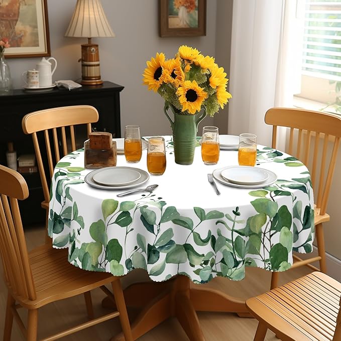 Eikione Round Tablecloth 70inch, Summer Floral Tablecloth Waterproof and Wrinkle-Free, Table Covers, Summer Decorations for Home Dining