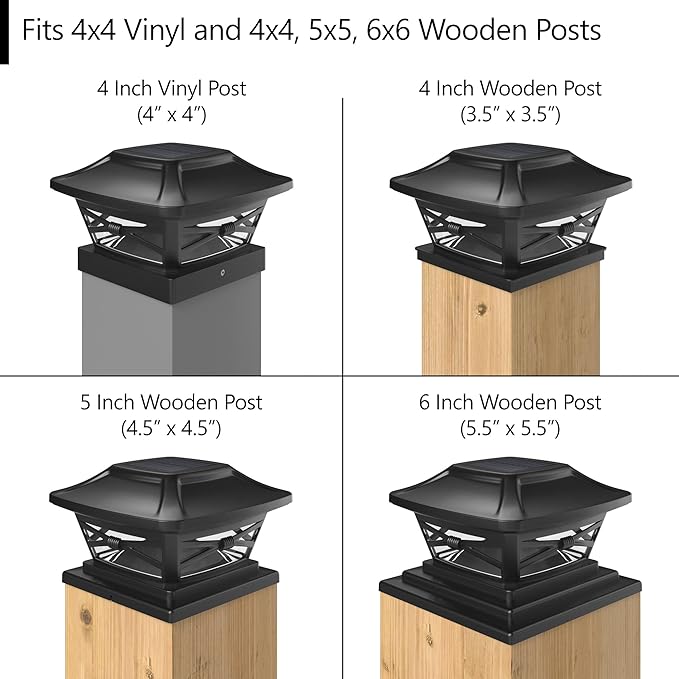 Davinci Lighting Renaissance Solar Outdoor Post Cap Lights - Includes Bases for 4x4 5x5 6x6 Posts - Bright LED Light - Slate Black (4 Pack)