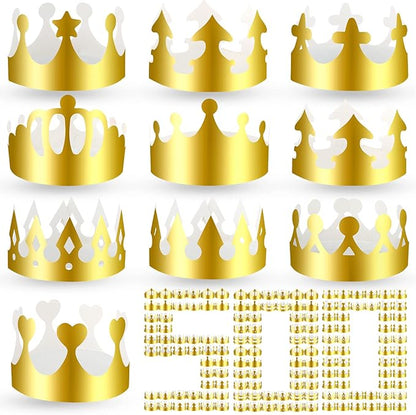 Crtiin 500 Pcs Gold Paper Crowns Birthday Party Bulk for Adults Classroom Students Hat Supplies Favors (Various Style)