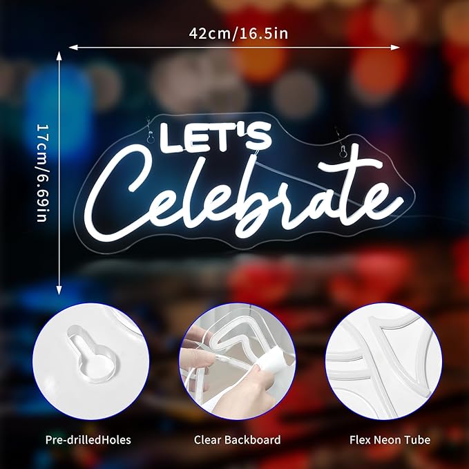 Let's Celebrate Neon Sign, Neon Signs for Wall Decor Neon LED Signs Room Neon Light Up Signs Home Decor