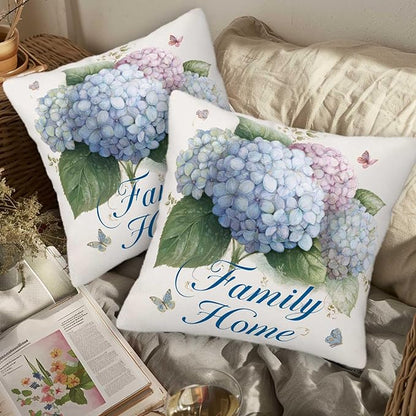 Hydrangea Throw Pillow Covers Set of 2 | 18x18 Inches Cushion Cases for Couch, Sofa, Bedroom and Living Room | Floral Pillowcases for Home Decoration
