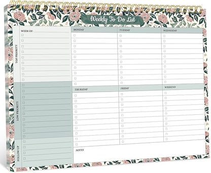 Taja Weekly To Do List Notepad with 52 Undated Sheets（8.5"×11"）- Weekly Desk Planner for Women & Man, Work and Home - 1 Pack Rose Meadow