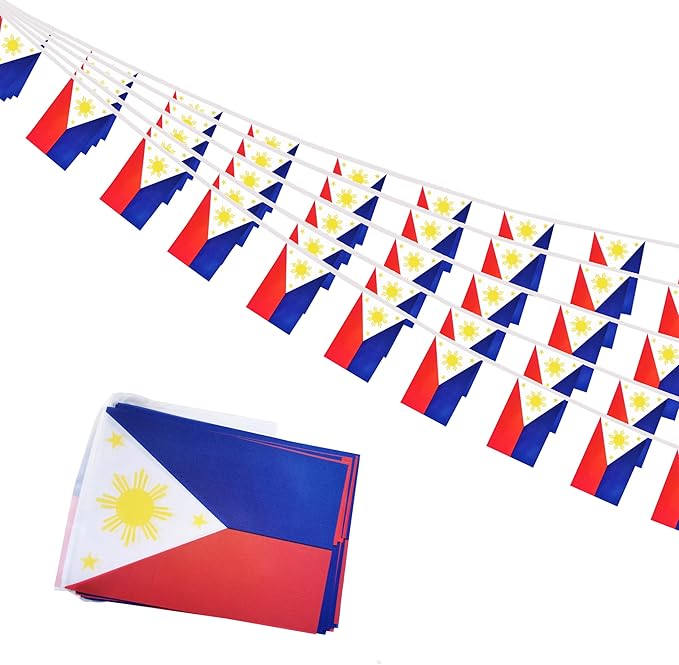 Philippines Small String Flags, 50 Feet 38 Pcs Filipino Pennant Banner Bunting Flags, Patriotic Events, Independence Day, Country Festival, Commemoration, Decorations (Philippines)