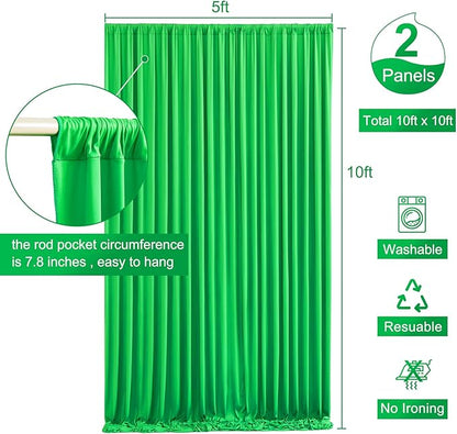 10x10 Green Backdrop Curtain for Parties Baby Shower Wrinkle Free Green Photo Curtains Backdrop Drapes Fabric Decoration for Birthday Party 5ft x 10ft,2 Panels