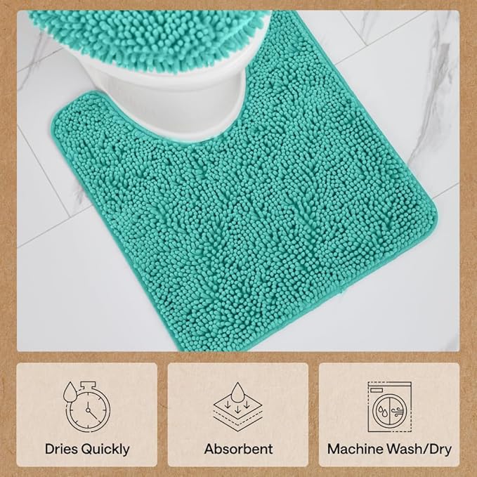 GORILLA GRIP Bathroom Rug Sets, Soft Chenille 2 Piece Area Rugs Set, Toilet Base Mat and 30x20 Carpet, Absorbent Microfiber Washable Mats Dry Quickly, Home Décor and Bath Room Accessories, Turquoise