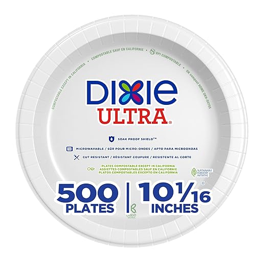 Georgia-Pacific Dixie Ultra 10 1/16 Inch Heavy-Weight Paper Plates, White, 500 Count, Bulk Case, 4 Packs/125 Count Per Pack, SXP10W