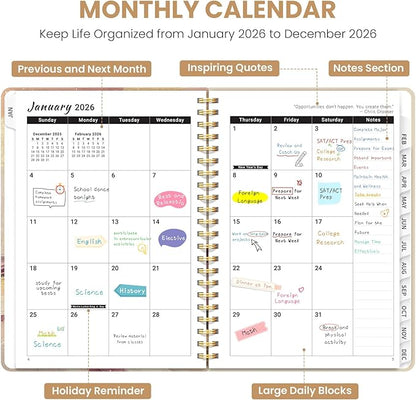 2026 Planner, Weekly and Monthly Planner for Women, Jan 2026 - Dec 2026 Pretty 2026 Calendar Planner with Monthly Tabs, Inner Pocket, Spiral Binding, Perfect for Office Home School - 8.5" x 11", Landscape