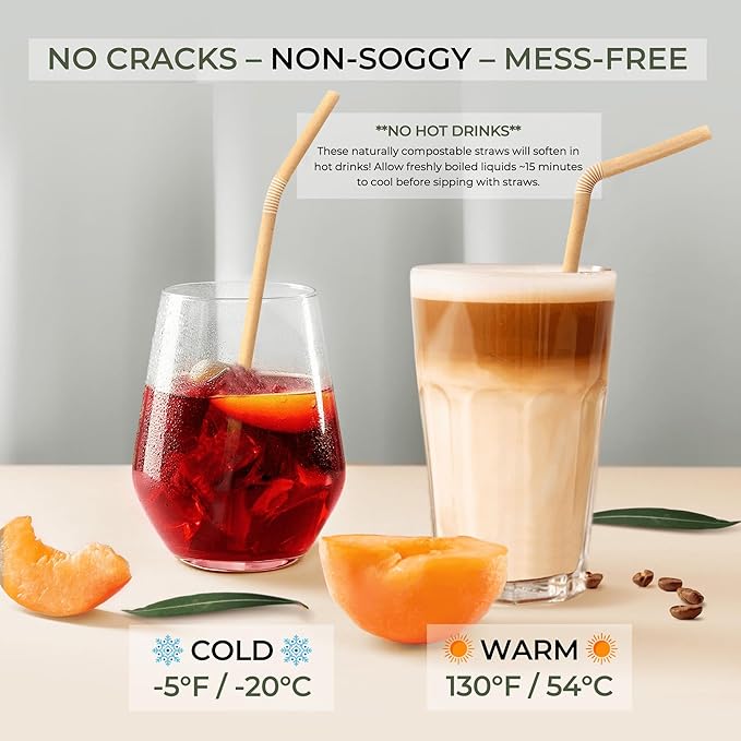 Flexible Biodegradable Sugarcane Straws, 120 Count | 100% Compostable, Plastic-Free, Eco-Friendly Drinking Straws for Cold Drinks | 7.8'' Bendable, Disposable Sugarcane Fiber Straw (120 PCS)