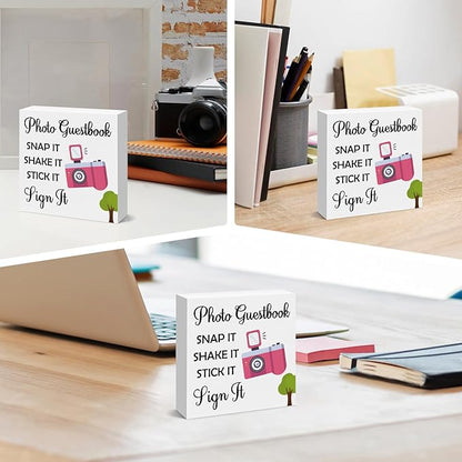 Wedding Photo Guestbook Sign Wooden Box Sign Wedding Party Signs for Reception Ceremony Guest Book Table Wooden Decor Signs Party Decorations Baby Showers Bridal Showers Engagement Decorations
