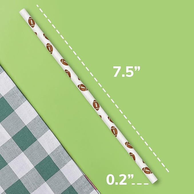 Football Straws - Pack of 100 Paper Disposable Straws, 7.75 Inches Long Fantasy Football Party Decorations - Party On Tap