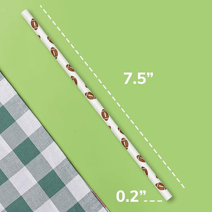 Football Straws - Pack of 100 Paper Disposable Straws, 7.75 Inches Long Fantasy Football Party Decorations - Party On Tap