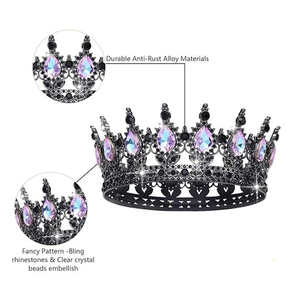 Queen Crown Rhinestone Wedding Crowns and Tiaras for Women Costume Party Hair Accessories Princess Birthday Crown Crystal Bridal Crown (Black Moonlight Purple)