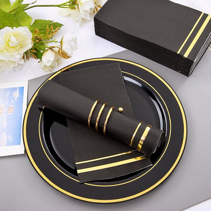 BUCLA 100-Count 3-Ply Black and Gold Napkins - Black Paper Dinner Napkins Disposable Premium Quality, Disposable Soft, Absorbent for Party, Wedding, Kitchen&New Year