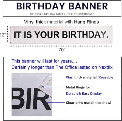 It is Your Birthday Banner, The Office Dwight Theme Husband Boyfriend Office Birthday Party Decorations, Brown Black Grey Balloons White Crepe Streamers and Tape, Office Parties, Retirement 49Pcs