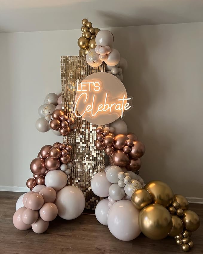Shimmer Wall Backdrop Light Gold Square Sequin Wall Panel Backdrop Decor for Wedding, Anniversary, Birthday, Party, 12 Panels